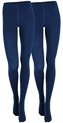 Yenita Collant termici da donna con pile (confezione da 2/4 pezzi) caldi, colore nero, marrone, rosso, blu, Confezione da 2 blu scuro, S-M