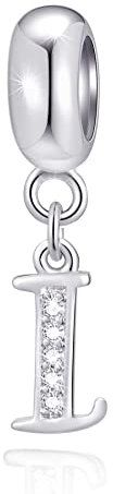 Buchstabe I Charms Initials I Alphabet Anhänger Perlen, 925 Sterling Silber Letra Charm Pendant mit klaren CZ, passen Pandora Infinity Armband, Geschenke für Unabhängigkeitstag/Ich liebe dich