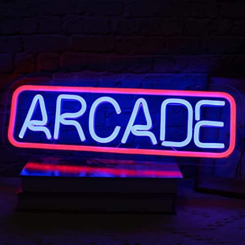 Jesalah Arcade Neon Sign - Retro Blue & Red LED USB Wall Light for Game Rooms & Bars, Hanging Kit Included, Vintage Gift for Gamers & Adults