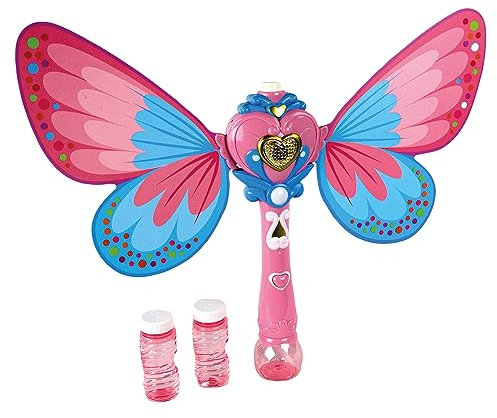 PUSTEFIX Zauberstab Butterfly I Seifenblasen Stab mit Ventilator für schillernde Seifenblasen I Mit Licht & Soundeffekten I Leicht abnehmbare Flügel