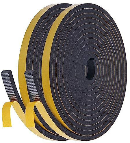Flintronic Cinta Selladora Espuma, 1 Rollos 8M Burletes Puertas Tira de Sellado, 12mmx6mm, Espuma Burlete Adhesivo de Alta Densidad, para Anti Frío, Aislante, Ruido y Colisión(Negro)