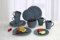 BERGER Kynne Service de table en plastique 16 pièces | Léger et incassable - Ensemble de vaisselle de camping - Assiettes, bols, tasses, service de table pour 4 personnes - Réutilisable (bleu)