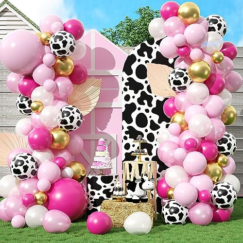 Luftballon Girlande Set Kuh Deko, Pastell Rosa Gold Weiß Kuh Druck Helium Ballons Girlande, Cowgirl Bauernhof Geburtstag Deko Ballongirlande für Mädchen Kuh Geburtstagsdeko Babyparty Party Dekoration