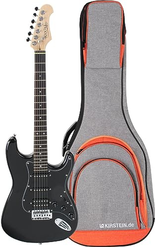 Rocktile Pro ST60-BK E-Gitarre All Black Gigbag Set – Mahagoni-Korpus, Humbucker & Single-Coil Tonabnehmer, inkl. Gigbag mit Rucksackgurten – Ideales E-Gitarren-Set für Einsteiger und Fortgeschrittene