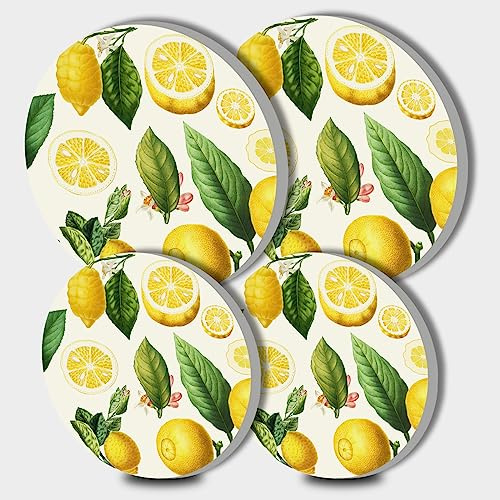 Walarky Lemon Print Round Metal Hob Covers Set of 4 Stove Cooker Hob Covers for Cookers Gas Stove Protector Cookware Accessories Modern Cooktop Decor