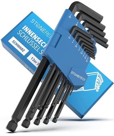 Innensechskantschlüssel Set 13tlg. [inkl. Kugelkopf] - 1,27-10mm, Sechskantschlüssel Handwerkzeug Set für Handwerker, Winkelschlüsselsatz