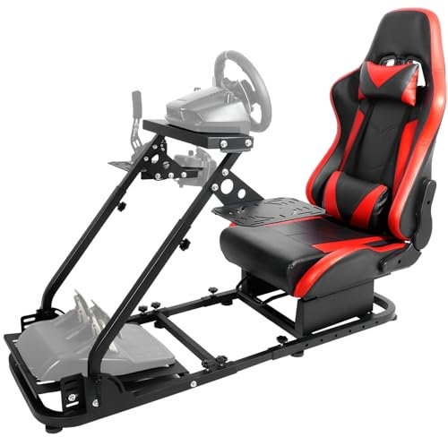 Anman Racing Simulator Cockpit with Red Race Seat Fit for Logitech G923,Thrustmaster T80 T150,HOTAS Warthog G Saitek Sim Game Stand Include Dual Shift Rod Fittings(Without Wheel Shifter and Pedal)
