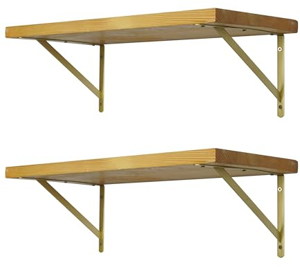 EZYDECOR Regalhalterungen Gold Halterungen für Regale 250mm/10 Zoll Dreieck Wandmontierte Regalstütze mit Schrauben (4 Stück)