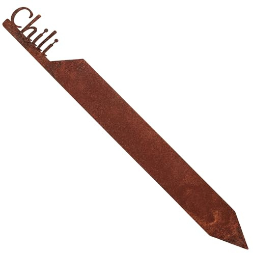 EXTRAVAGANT® Gartenstecker „Chili“ Gemüsestecker Gemüseschilder Gemüse Metall Stahl Rost Edelrost wetterfest für Garten Beet Pflanzenschilder Pflanzenstecker Gartenschilder Gartendeko Roststecker