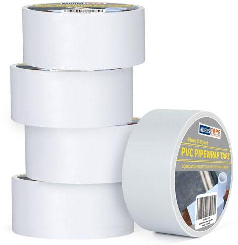 ADHES Korrosionsschutz-Klebeband für Rohre PVC Rohrwickelband, Rohr Schutzband,Isolierband für Abflussrohre, Metall- und Elektroleitungen, unterirdische Rohre 50 MM X 33 M, 5 Rollen, Weiß