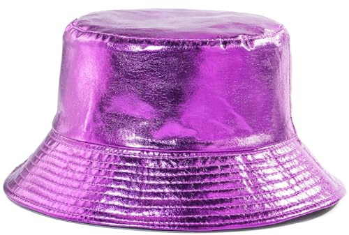 MESU Cappello alla pescatora metallico alla moda reversibile da spiaggia cappelli da pescatore per donne uomini ragazze adolescenti, Viola, Taglia unica