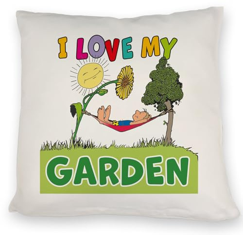 speecheese Garten Kissen mit Spruch I Love My Garden Hängematte Entspannung Ausruhen im Natur Rasenmäher Pause Zwerg Charme
