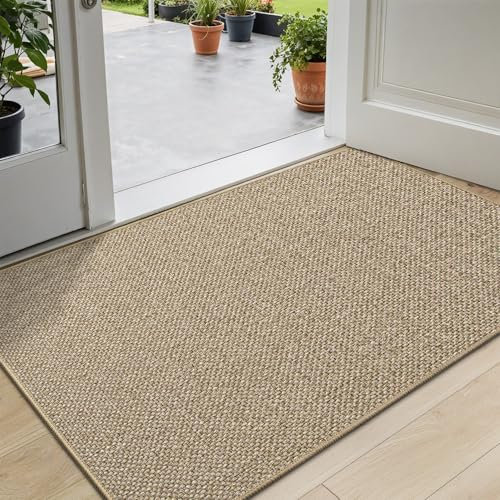 DEXI Fußmatte Innen 92 x 142 cm, rutschfest Schmutzfangmatte, waschbar Fussmatte, Dünne Eingangstürmatte, Strapazierfähige Türmatte für Innenbereich, Beige