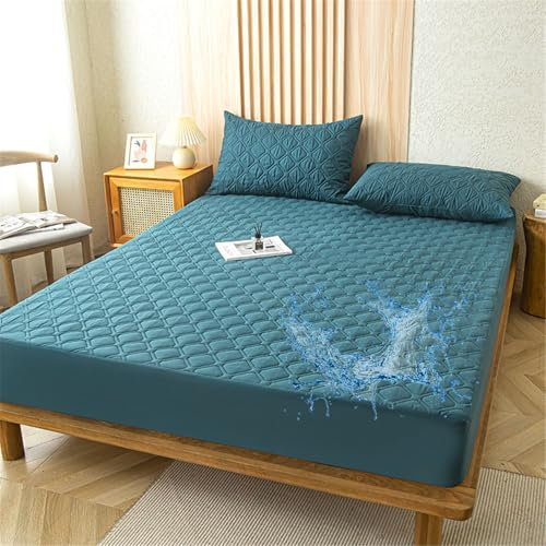 Odot Trapuntati Lenzuola Coprimaterasso con Angoli - Tinta Unita Impermeabile Extra Profondo Morbido Elastica Proteggi Coprimaterasso per Letto Singolo Matrimoniale King (Verde Scuro,90x200+28cm)