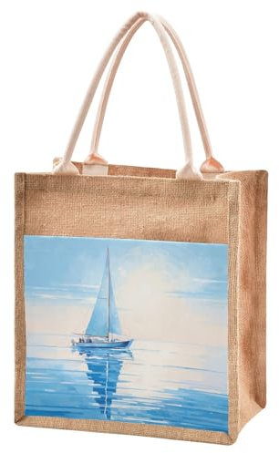 Mnsruu Sac fourre-tout réutilisable en toile de jute, peinture à l'huile, sac d'épicerie, sac fourre-tout de plage pour femmes et filles, demoiselle d'honneur, mariage, école, 25 x 25 x 18 cm, C221,
