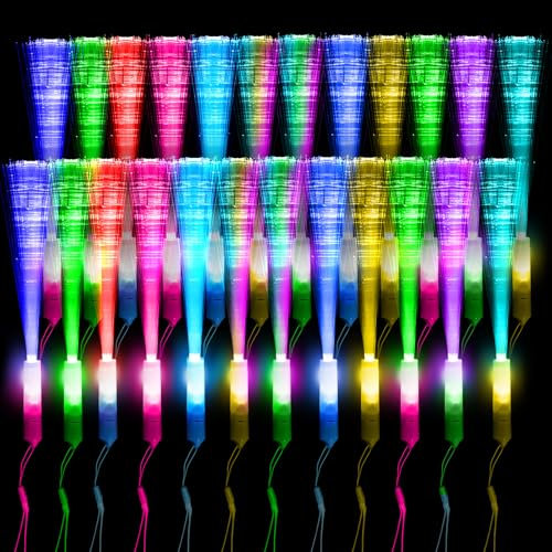Leuchtstäbe Glasfaser Bunte 24 Stück-LED Leuchtstab kindergeburtstag Gastgeschenke Deko, Geschenk-Spielzeug für Kinder partys, geeignet für Nachtpartys, Konzerte, Weihnachten, Karneval, Hochzeiten