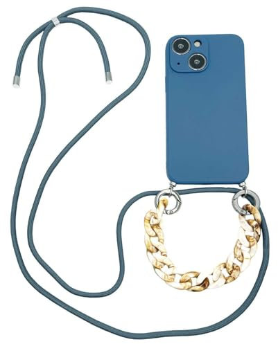 Høyde - Compatible avec iPhone 13 - Coque de téléphone avec cordon + chaîne de perles - Bleu