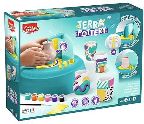Maped CREATIV - Kit Terra Potery - Tornio da vasaio, creazione e decorazione di ceramica - Svago creativo progressivo, livelli principianti e avanzati - Made in France - A partire da 8 anni