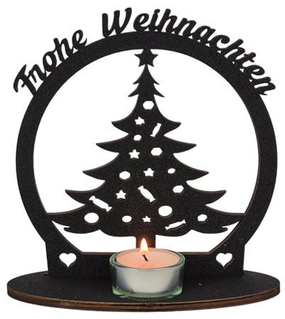 Waluna® Weihnachtsbaum Frohe Weihnachten Teelichthalter mit Weihnachtsdeko mit Kerze
