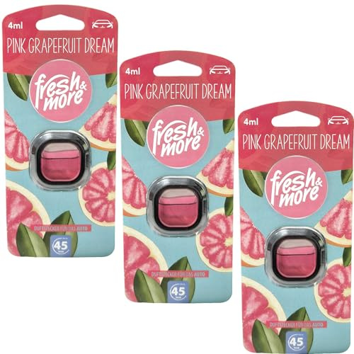 Fresh & More Auto-Lufterfrischer Clips Pink Grapefruit Dream 3er Pack 4ml | Fruchtig-frischer Zitrusduft, Autoduft-Clips für die Lüftung im Fahrzeuginnenraum.