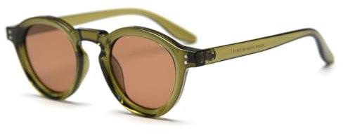 LIGOES Polarisierte Sonnenbrille Frauen Männer Runde Sonnenbrille TR90 Rahmen Retro Eyewear UV400 (olive green brown)