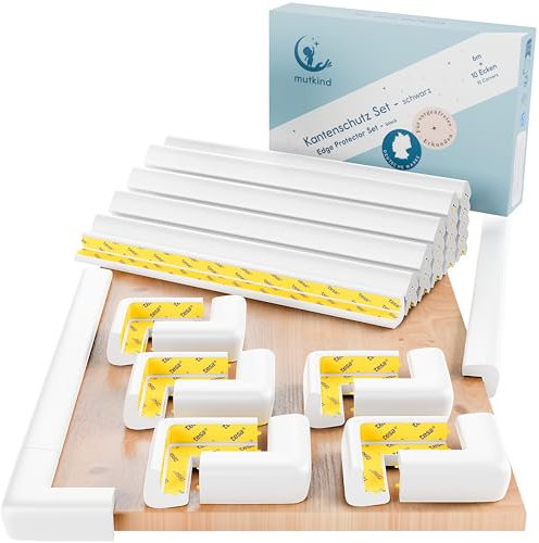 MUTKIND Kantenschutz Baby (6,6 Meter mit Kleber von TESA) | Extra starker Halt - Eckenschutz Kantenschutz Selbstklebend mit vorinstalliertem Klebetape - inkl. 10x Eckenschutz Baby - Weiß