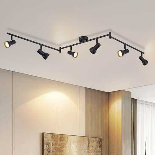 Deboola Deckenstrahler 6 Flammig Deckenlampe Wohnzimmer - Schwarz Deckenleuchte Modern Design Innen Strahler Metall GU10 Deckenspots 350°Schwenkbar Spots für Schlafzimmer Flur Küche(Ohne Leuchtmittel)