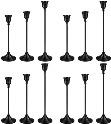 Set of 12 Matte Black Candlestick Holders for Taper Candles,Black Candle Holder Fits 3/4 inch Thick Taper Candles,Tall Candlestick Holders for Wedding Party, Festival, Candlelight Dinner, Home Decor