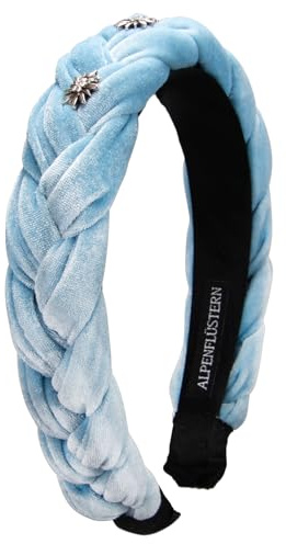 Alpenflüstern Trachten-Haarreif Samt Flechtoptik & Strass-Edelweiß - Damen Haarschmuck rutschfest, Haarband geflochten fürs Dirndl (hell-blau) ADV129