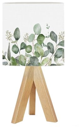 DERUINVAIO Bedside Table Lamp Tripod Desk Lamps for Living Room Bedroom Rustic sage Green Eucalyptus Floral Natural Wooden Base Lampshade Kids Small Light Reading Nightstand Shades
