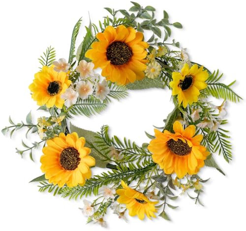 LOMOHOO Türkranz Sommer Künstliche Sonnenblumen Kranz für Ganzjährig Außen Innen Fenster Wandkranz Haustür Türkranz Deko für Wohnzimmer Hochzeit Frühling