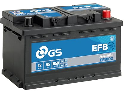 GS EFB100 12V 65Ah 650 CCA EFB Start Stop Car, Truck & Van Battery | 270,000 Engine Starts, Maintenance-Free EFB Technology, 17.6 kg, Integrated Carrying Handle