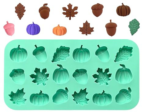 Zyntora Mini Herbstformen,18-Fach Schokoladenform Kürbis Tannenzapfen Ahornblätter - Einfache Entformung Mini Silikonformen Für Seife Kerze Schokolade Herbst Deko Bastelbedarf