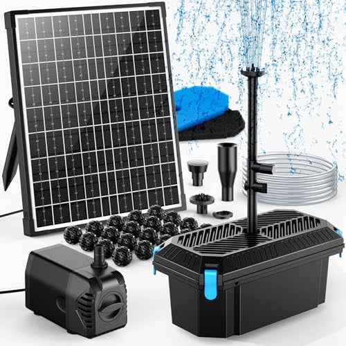 POPOSOAP 20W Teichfilter Solar mit Springbrunnenpumpe 1200 l/h für außen | Komplettes Teichfiltrations- und Solarbrunnen-Set für kleine Gartenteiche, Aquarien und Wasserspiele