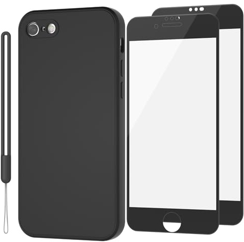 Vancle Case for iPhone SE 2020/2022, iPhone 8/7, with 2 HD Screen Protectors, Camera Protection Ultra Slim Case Anti-Scratch Shockproof Bumper Cover Black