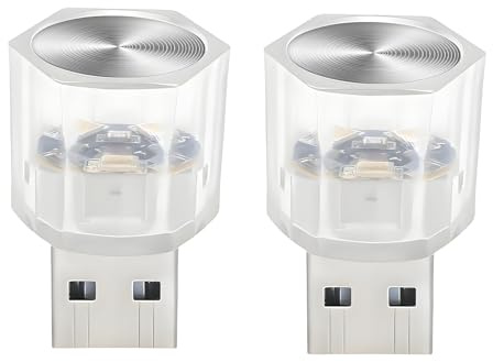 Leloco 2 Stück Auto LED-Atmosphäre Lichter, Car Mini USB LED Licht, USB Beleuchtung Atmosphäre 7 Farben für Auto, Laptop, Power Bank, Raumatmosphäre, Nachtlicht (Langsame Blitzversion)