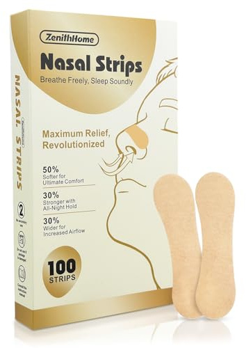 ZenithHome® Bandelettes Nasales, 100 pièces Ecarteur Nasal, Version améliorée, plus douce et plus résistante, Anti Ronflement Efficace Puissant, Améliore la Respiration et le Sommeil (Confort) - Large