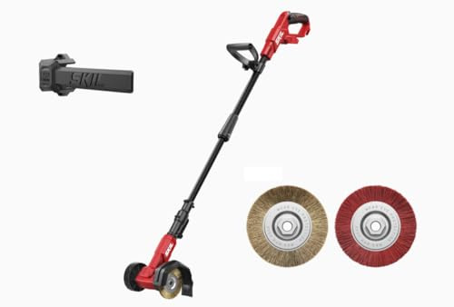 SKIL 0661CA Akku-Fugenreiniger/Unkrautbürste Brushless (20 V, bürstenloser Motor, 125 mm Bürste, Führungsrad, teleskopisch, Stahl- & Nylonbürsten, Easy Storage, Fugenbürste) GV1E0661CA