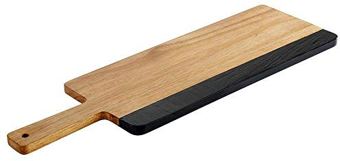 APS Servierbrett „Akazie-Schiefer“, rustikales Servierbrett aus Akazienholz, Holzbrett mit Naturschieferstreifen für Beschriftung, 42 x 18 x 1,5 cm, braun/schwarz