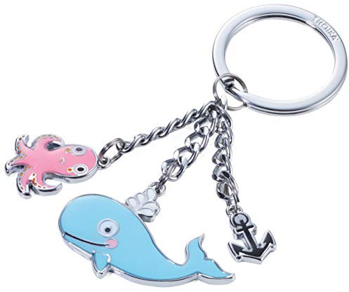 TROIKA WAL & OKTOPUS – KR18-13/CH – Schlüsselanhänger mit 3 Anhängern – Wal, Krake, Oktopus, Tintenfisch – Metallguss/Emaille– glänzend – verchromt – mehrfarbig – TROIKA-Original