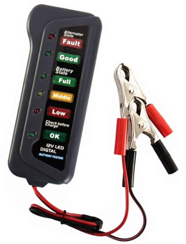 Qiorange Professional KFZ-Batterietester,12V 6 LED Digital Lichtmaschinen-Tester,Testgerät für 12V Autobatterien mit Multifunktion für Auto Motorrad Boot (Typ A)