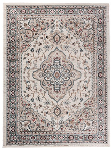 Carpeto Orientteppich Teppich Beige 140 x 200 cm Medaillon Klassisch Muster - Wohnzimmer Schlafzimmer Esszimmer