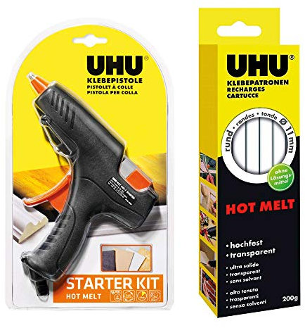 UHU 48365 Heißklebepistole Starter Kit (Starter Kit + 200g Klebepatronen Extra)