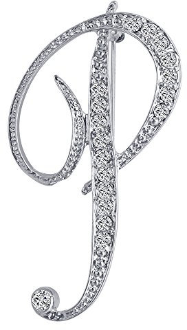 LiaSun A-Z 26 broches en métal plaqué argent avec initiale en cristal transparent, Métal, Pierre synthétique