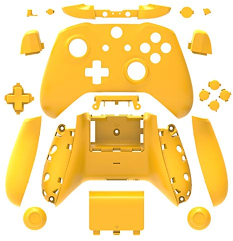 Coque WPS Matte boîtier Full Shell Lot Faceplates Boutons + + ABXY RB LB Pare-Chocs + Droite/Gauche Rails pour Xbox One S Fin (Prise Casque 3,5 mm) contrôleurs Jaune