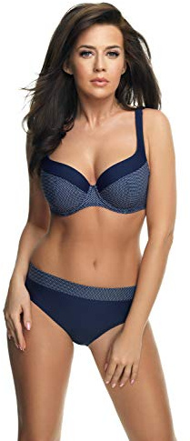 Selente My Secret 1874 Maillot de Bain Taille Haute Shaping Femme 2 pièces/Bikini Grande Taille, Bonnets C-H, Bikini Bleu/Blanc Pois, 110D/Slip 3XL