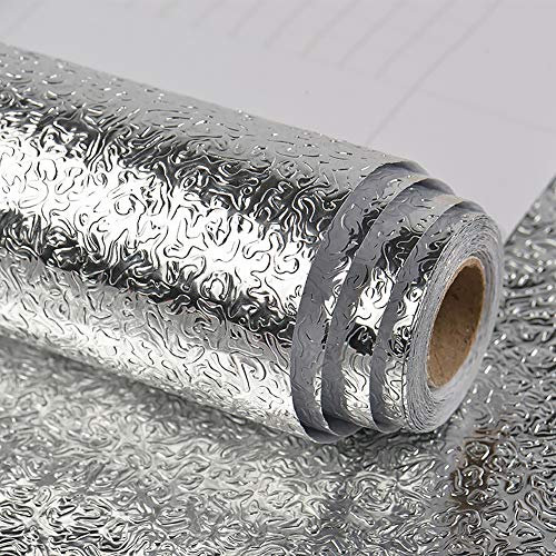 VEELIKE Adhesivo a Prueba de Aceite de Aluminio Impermeable para Cocina, encimera, Fregadero, taquilla, encimera, Cubierta de encimera, Papel de Contacto Autoadhesivo, película de Vinilo, fácil de