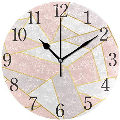 ISAOA Rose Gold Pink Geometry Marble Modern Wall Clock,Silent Non-ticking Round Desk Clock Cube Clock for Bedrooms,Kids,Living Room,Kitchen,25 CM