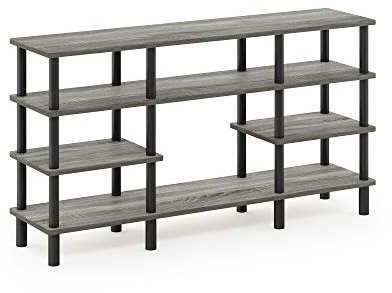 Furinno Mobile Porta TV, Grigio (French Oak Grey/Nero), 4 ripiani
