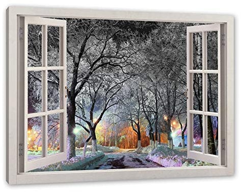 Pixxprint Baumallee in inverno, per finestre, dimensioni: 120 x 80 cm, pronta da appendere, stampa artistica